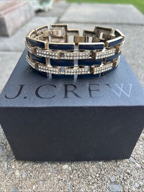 J.Crew Navy and Gold Hand-Enameled Crystal Link Bracelet